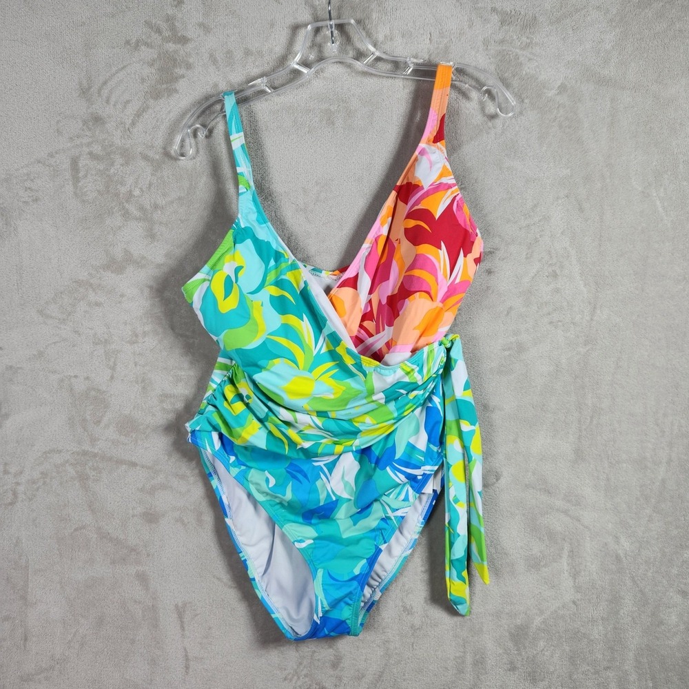 Bleu Rod Beattie Womens Size 6 Floral Wrap One‎ Piece Swimsuit RBSE24707 New